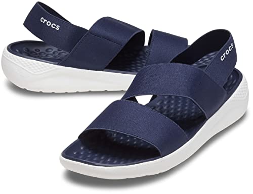 Crocs womens Women's Literide Stretch Sandal, Navy/White, 6 US