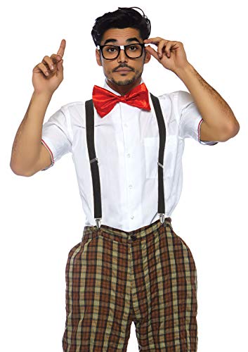 Leg Avenue mens 4pc.nerdy Ned,plaid Pants, Suspenders, Bow Tie, Glasses Adult Sized Costumes, Brown, Small US