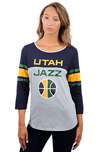Ultra Game NBA Utah Jazz Womens T-Shirt Raglan Baseball 3/4 Long Sleeve Tee Shirt, Team Color, Large
