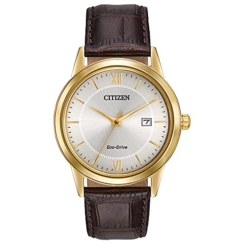 Citizen Men's Eco-Drive Corso Classic Watch in Gold-tone Stainless Steel with Brown Leather Strap, Champagne Dial (Model: AW1232-04A)