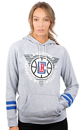 Ultra Game NBA Los Angeles Clippers Womens Soft Fleece Pullover Hoodie Sweatshirt With Varsity Stripe, Heather Gray, Medium