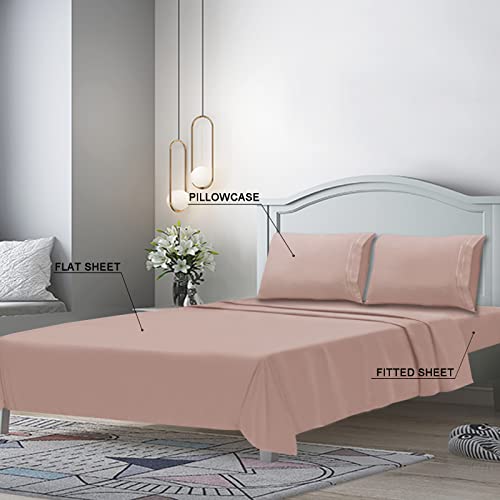 Mejoroom Queen Size Sheet Set - Hotel Luxury 1800 Bedding Sheets and Pillowcases - Deep Pocket Fitted Sheet, Hypoallergenic, Wrinkleand Breathable, Fade Resistant - 4 Piece (Queen, Dusty Pink)