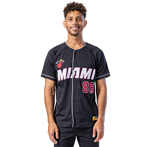 Ultra Game NBA Miami Heat Mens Mesh Button Down Baseball Jersey Tee Shirt, Black, XX-Large