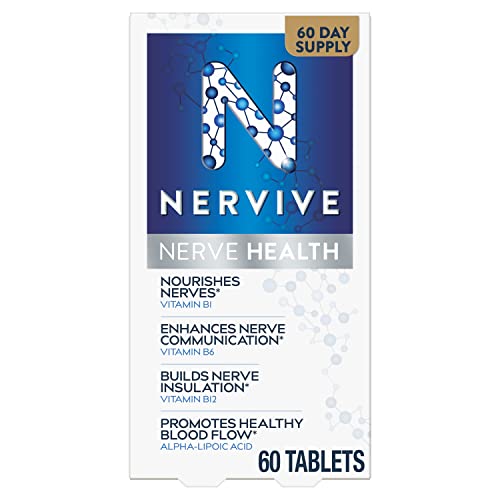 Nervive Nerve Health, with Alpha Lipoic Acid, to Fortify Nerve Health and Support Healthy Nerve Function in Fingers, Hands, Toes, and Feet*, ALA, Vitamins B12, B6, and B1, 60 Daily Tablets
