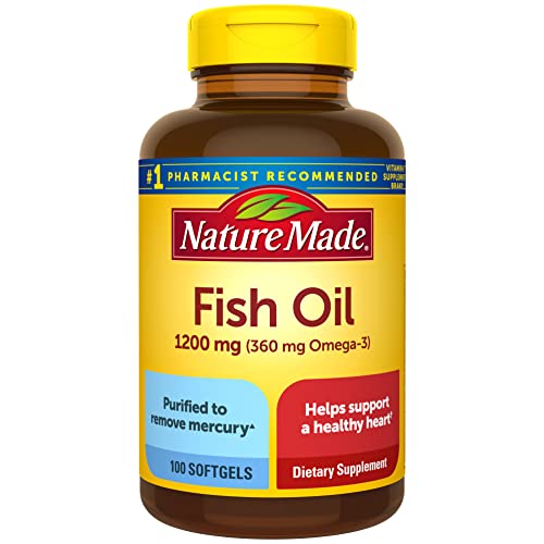 Nature Made 1200 mg Softgels, Fish Oil Supplements, Omega 3 Fish Oil for Healthy Heart Support, Omega 3 Supplement with 100 Softgels, 50 Day Supply