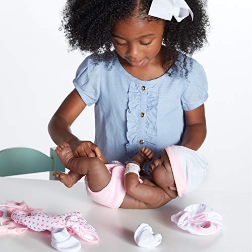 8 piece Layette Baby Doll Gift Set | JC Toys - La Newborn Nursery | 14' Life-Like African American Newborn Doll w/ Accessories | Pink | Ages 2+