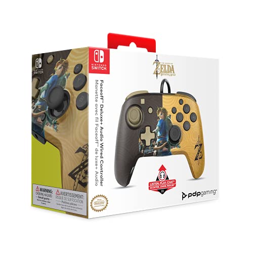 PDP Gaming Faceoff Deluxe+ Wired Switch Pro Controller - Zelda Breath of the Wild - Link - Gold / Black - Official Licensed Nintendo - Customizable buttons and paddles - Ergonomic Controllers