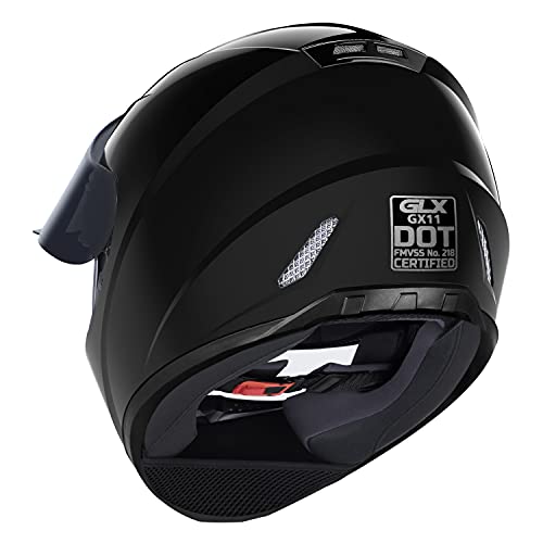 GLX GX11 Compact Lightweight Full Face Motorcycle Street Bike Helmet with Extra Tinted Visor DOT Approved (Black, X-Large)