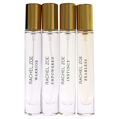 RACHEL ZOE Discovery Set - Set of 4 Eau de Parfum Sprays, 0.34 oz - Empowered, Fearless, Instinct, and Warrior - Perfectly Balanced Feminine Perfume for Women - Lasting Signature Designer Scent