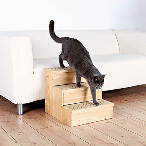 TRIXIE Indoor Wooden 3-Step Pet Stairs with Storage Compartments for Pet Toys, Natural