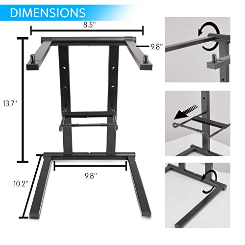 Pyle Portable Folding Laptop Stand - Standing Table with Foldable Height and Secondary Accessory Tray for iPad, Tablet, DJ Mixer, Workstation, Gaming and Home Use with Bag - PLPTS35
