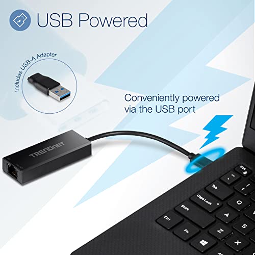 TRENDnet 2.5G USB-C to RJ-45 Ethernet Adapter, 2-in-1 Adapter Compatible with USB C/Thunderbolt 3 or USB 3.1, Windows Compatible, USB-C to USB-A Adapter Included, Black, TUC-ET2G