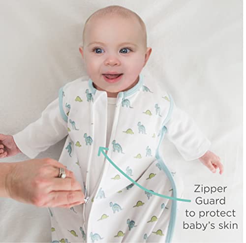 Amazing Baby Cotton Sleeping Sack, Wearable Blanket with 2-way Zipper, Pastel Blue Tiny Dinos, Small (0-6 mo)