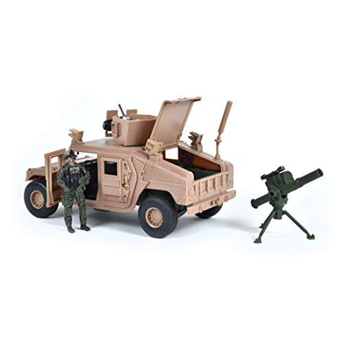Sunny Days Entertainment M1114 Up-Armored Humvee – Vehicle Playset with Action Figure and Realistic Accessories | 9 Piece Military Toy Set for Kids – Elite Force
