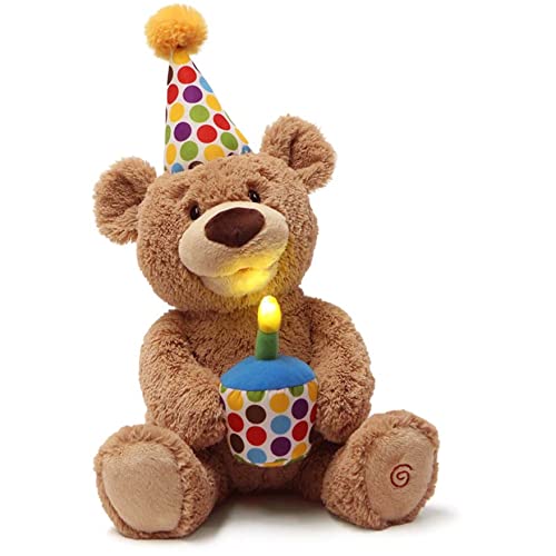 GUND Happy Birthday Teddy Bear Bear Animated Plush Toy, Glow-in-The-Dark Singing Stuffed Animal, Brown, 10”