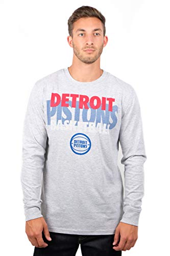 Ultra Game NBA Detroit Pistons Mens Supreme Long Sleeve Pullover Tee Shirt, Heather Gray, X-Large