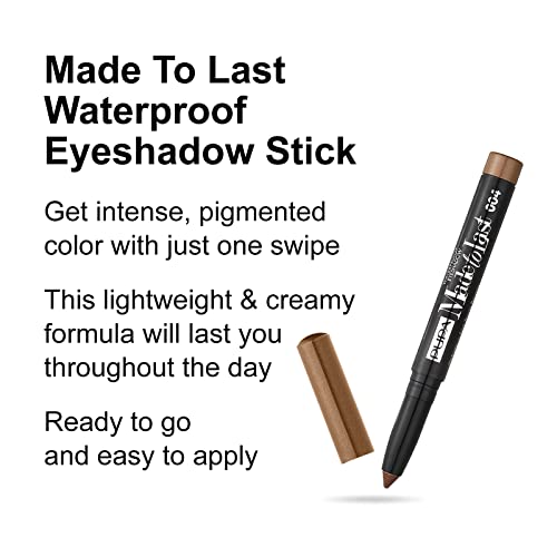 Pupa Milano Made To Last Waterproof Eyeshadow - Long Wear, Pigmented Cream Shadow Stick - Smudge Proof, Easy Blending Formula - Satin, Pearl, and Metallic Shades - 004 Golden Brown - 0.049 oz