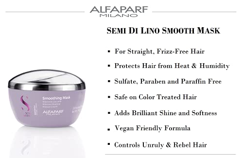 Alfaparf Milano Semi Di Lino Smooth Mask for Frizzy and Rebel Hair - Intensive Detangling Hair Treatment - Controls Frizz - Straightens and Hydrates Unruly Hair, 6.76 fl. oz.