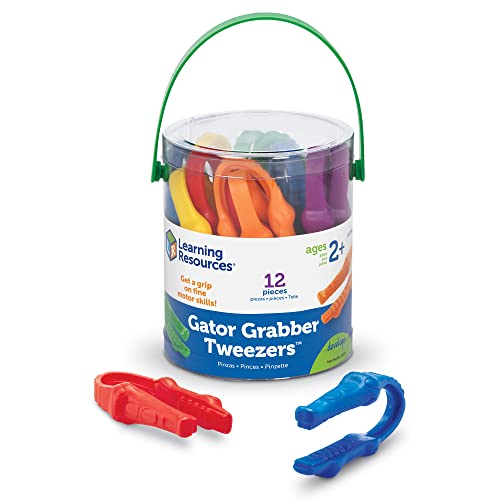 Learning Resources Gator Grabber Tweezers - 12 Pieces, Ages 2+ Fine Motor Tweezers for Kids, Toddler Learning Toys