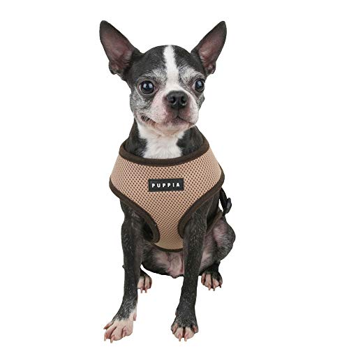 Puppia Soft Dog Harness No Choke Over-The-Head Triple Layered Breathable Mesh Adjustable Chest Belt and Quick-Release Buckle, Beige, Medium
