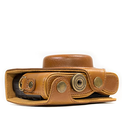 MegaGear MG286 Sony Cyber-shot DSC-RX100 VI, DSC-RX100 V, DSC-RX100 IV, DSC-RX100 III Ever Ready Leather Camera Case with Strap - Light Brown