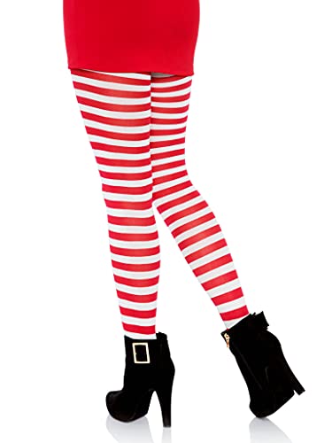 Leg Avenue Women's Plus Size Nylon Striped Tights, White/Red, 3X-4X