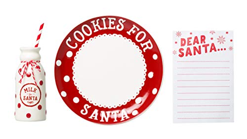 Pearhead Christmas Cookies for Santa Plate, Milk Jug and Dear Notepad Set, Holiday Gift Collection
