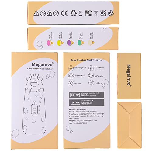 Baby Nail Trimmer Electric Baby Nail File with Light 10 Grinding Heads Safe Queit Baby Nail Grooming Care Kit for Newborn Infant Toddler Toes Fingernails - Orange