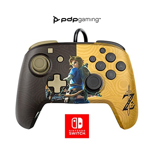 PDP Gaming Faceoff Deluxe+ Wired Switch Pro Controller - Zelda Breath of the Wild - Link - Gold / Black - Official Licensed Nintendo - Customizable buttons and paddles - Ergonomic Controllers