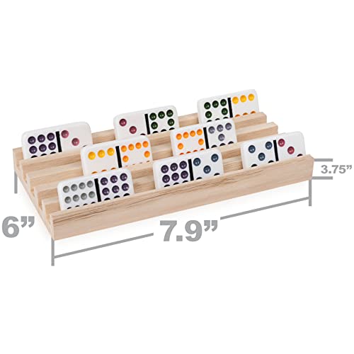 Wood Domino Racks, Set of 4 Trays for Mexican Train and Other Dominoes Games, for Families and Kids Ages 8 and up