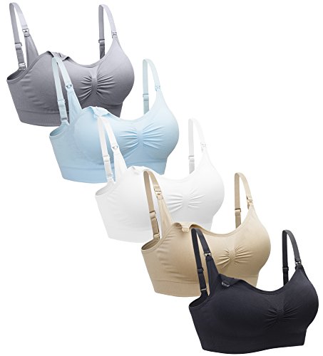 Suekaphin 5PACK Nursing Bra Wireless bra Women s Sleeping Maternity Bra Breastfeeding Bra 5pcs Pack Small Black Nude Gray White Lightblue