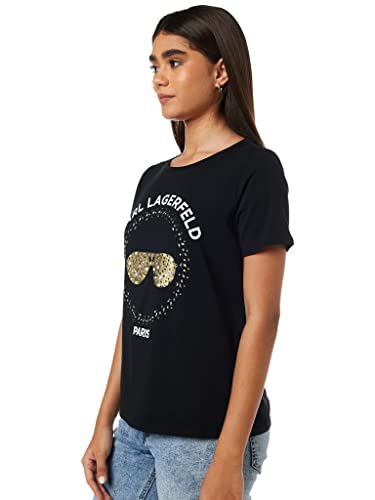 Karl Lagerfeld Paris womens Short Sleeve Sequin Sunglass Tee T Shirt, Sequin Sunglass Black, Medium US