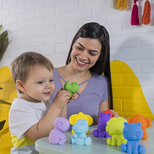 Bright Starts TropicAnimals 9pk Take-Along Friends Baby Bath Toys and Play Set - Squeezable Wipeable Soft Infant Toys, Ages 3 Months+