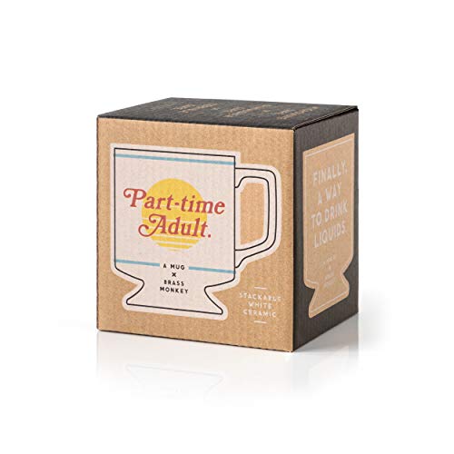 Brass Monkey Part-time Adult Ceramic Mug from Stackable Ceramic Coffee Mug with Plenty of Vintage Charm, Holds 10 oz, Dishwasher Safe, Coffee Cup with Double-Sided Artwork, Makes a Great Gift!
