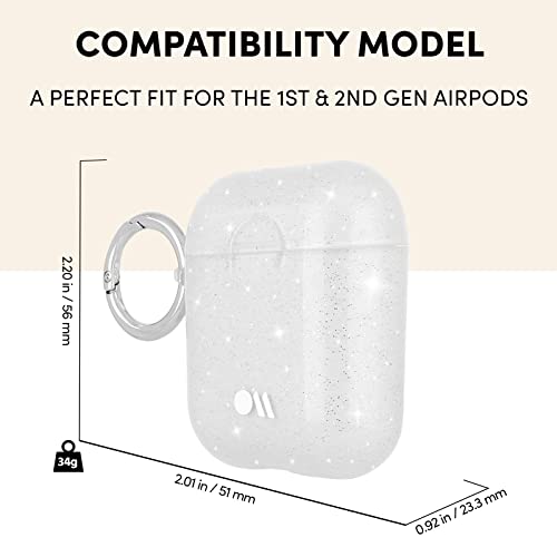 Case-Mate Protective AirPod Case Cover, Soft Silicone Cover with Keychain Ring for Men and Women, Compatible with Apple AirPods Series 1 and 2, Front LED visible - Crystal Clear