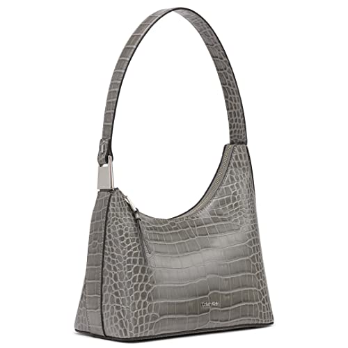 Calvin Klein Holly Top Zip Shoulder Bag, Steel Grey Croco,One Size
