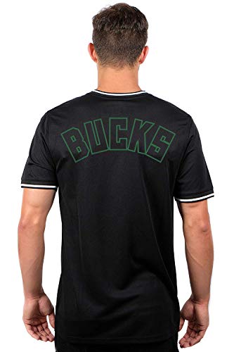 Ultra Game NBA Milwaukee Bucks Mens Jersey V-Neck Mesh Short Sleeve Tee Shirt, Black, Medium