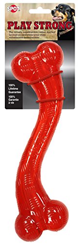 SPOT by Ethical Products Play Strong S-Shaped Bone Dog Toy | Interactive Durable Rubber Dog Toy for Aggressive Chewers | Hollow Center Ideal for Treats | 12”, Red