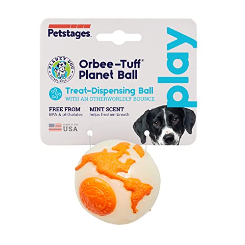 Planet Dog Orbee-Tuff Planet Ball Orange Glow-in-The-Dark Treat-Dispensing Dog Toy, Small