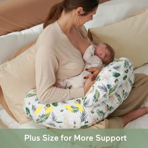 Momcozy Original Nursing Pillow for Breastfeeding, Plus Size Breastfeeding Pillows for More Support, with Adjustable Waist Strap and Removable Cotton Cover, Spring Leaves