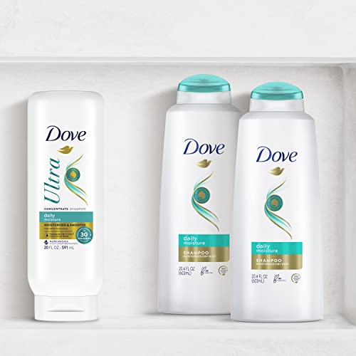 Dove Ultra Daily Moisture Concentrate Shampoo for Dry Hair Moisturizes and Smooths in 30 Seconds, Ultra-Lather Technology and 2X More Washes 20 oz