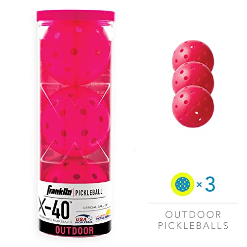 Franklin Sports X-40 Pickleballs - Outdoor Pickleballs - 3 Pack - USA PICKLEBALL APPROVED - Pink - Official Ball of US Open Pickleball Championships