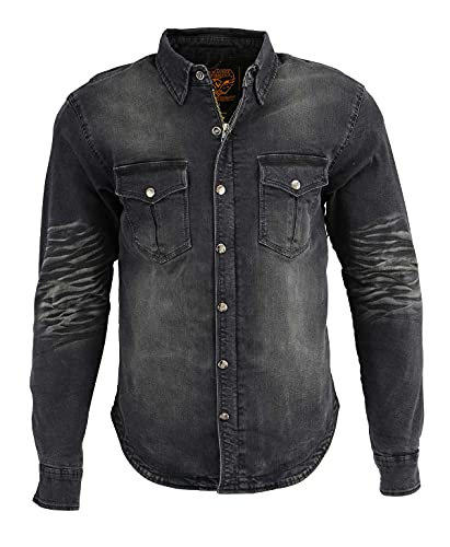 Milwaukee Leather MPM1620 Men's Black Flannel Biker Shirt with CE Approved Armor - Reinforced w/Aramid Fibers - Large