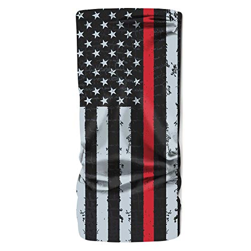 Neck Gaiter Face Mask Scarf - Proudly Made in The USA. Sun and Dust Protection, Sport, Bandanas for Fishing, Hiking, Cycling, Motorcycling, Running - Green Camo Flag and Red Stripe Flag