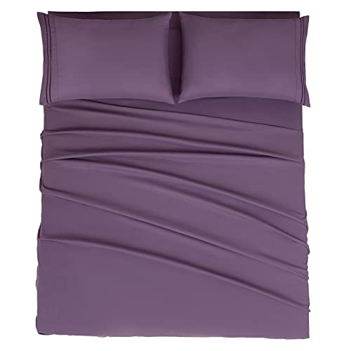 Mejoroom Queen Sheet Set - Hotel Luxury 1800 Sheets and Pillowcase Sets - Extra Soft Bed Sheets - Deep Pocket Fitted Sheet Hypoallergenic, Wrinkleand Breathable, Fade Resistant - 4 Piece (Queen, Purple)