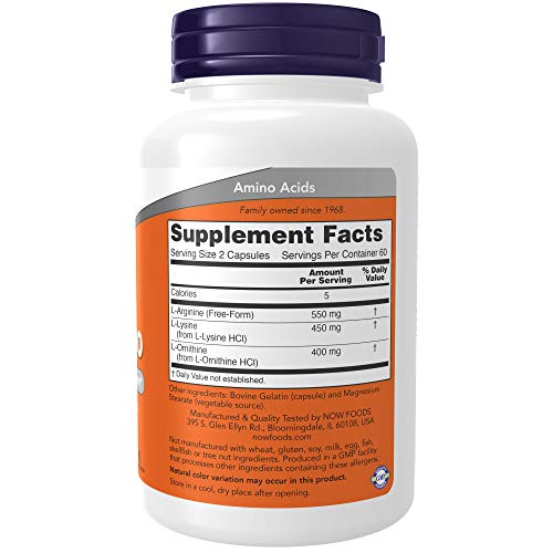 NOW Supplements, Tri-Amino with L-Arginine, L-Ornithine, L-Lysine, Supports Protein Metabolism*, 120 Capsules