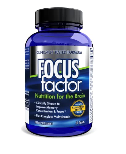Focus Factor Nutrition for The Brain, Improved Memory and Concentration Brain Supplement, Complete Multivitamin with Vitamins B6, B12, D, Bacopa Monnieri and Tyrosine, 60 Count