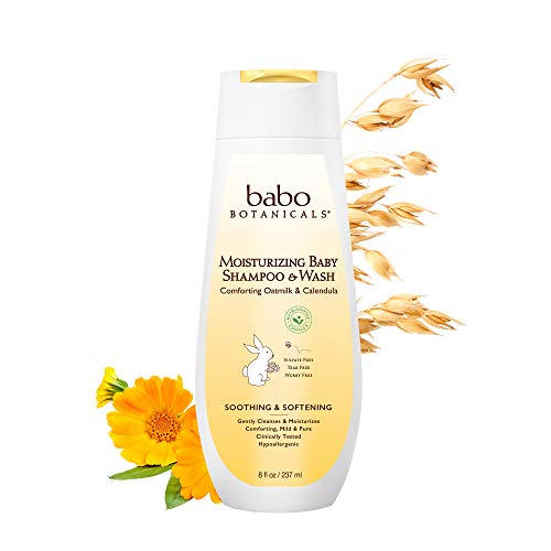Babo Botanicals Moisturizing Plant-Based 2-in-1 Shampoo and Wash - with Organic Calendula and Oat Milk - For Babies, Kids and Adults with Sensitive or Dry Skin and Scalp - Hypoallergenic and Vegan - 8 fl. oz.