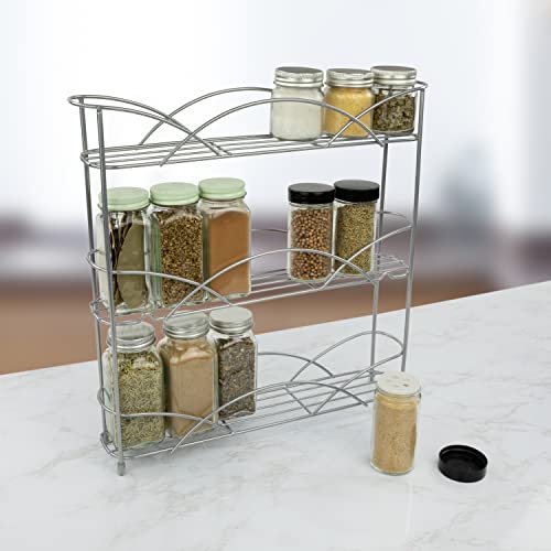 Freestanding Countertop or Wall Mount 3-Tier Spice Rack Organizer for Storing Bottles of Spices, Sauce, Dressing, Condiments, Vitamins and More, Great for Kitchen, Cupboards, Cabinet, Pantry, Silver