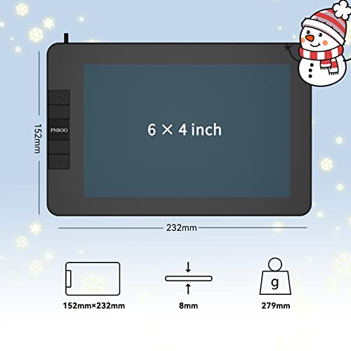 PNBOO PN640 Drawing Tablet, 8192 Professional Levels Pressure, Support Chromebook Linux Android Windows Mac, with Battery-Free Stylus, 4 Hot Keys, 6x4 Inches Active Area